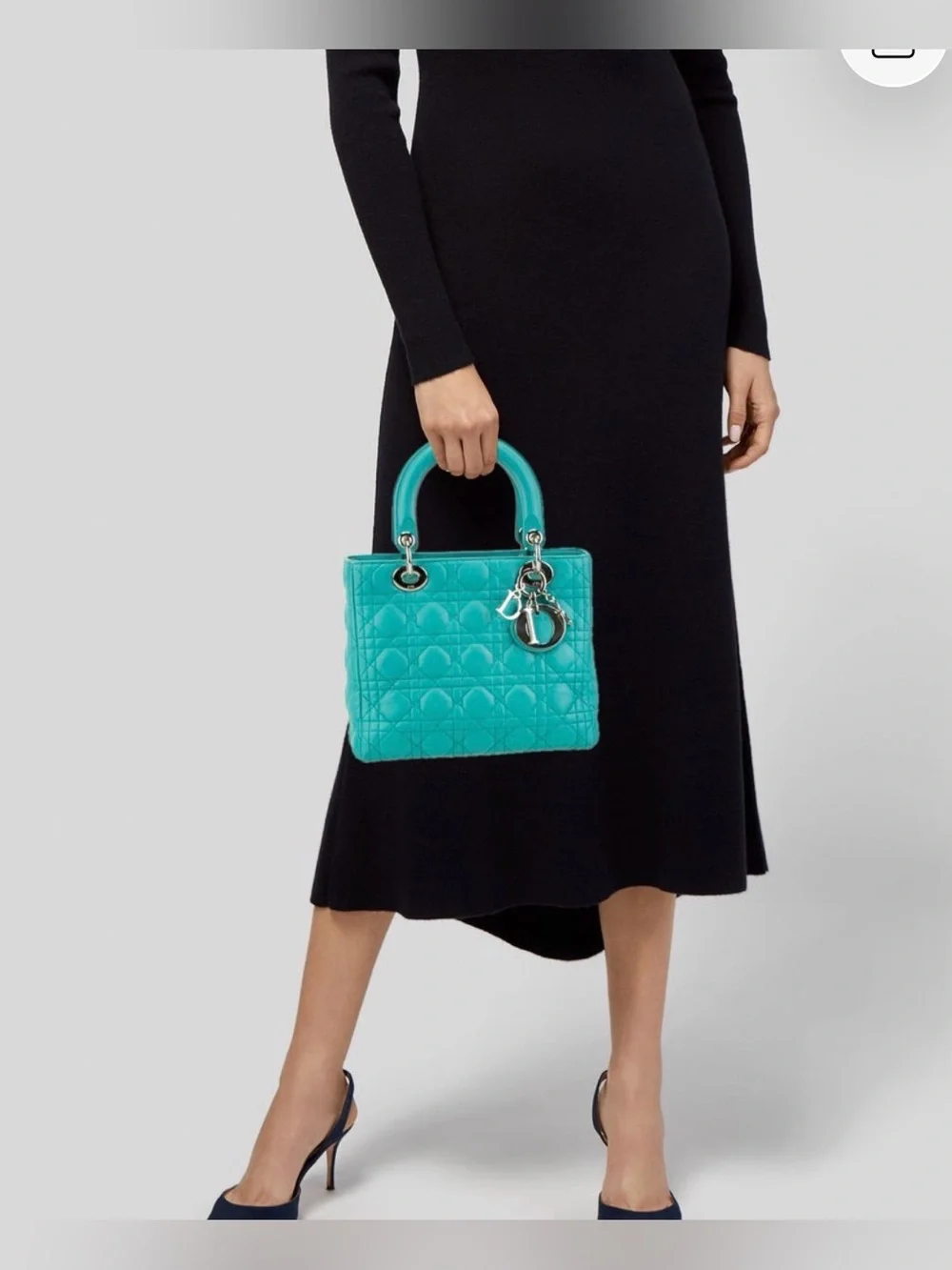 🩵100%Authentic Dior Lady Dior medium model handbag in turquoise leather cannage🩵